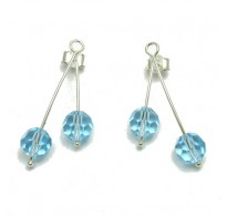 E000646A Sterling silver earrings with crystals color Aqua solid 925 Empress